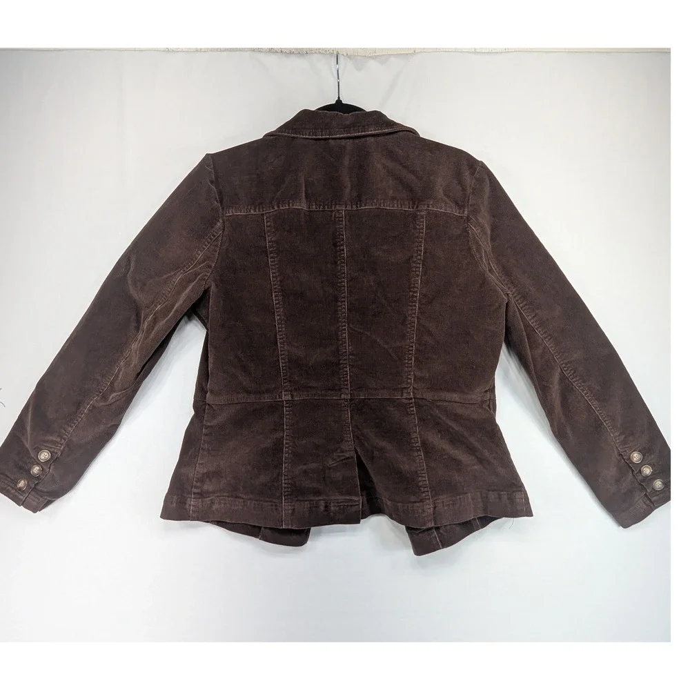 St Johns Bay Womens Brown Corduroy Stretch‎ Blazer Jacket Size 6 Button Front